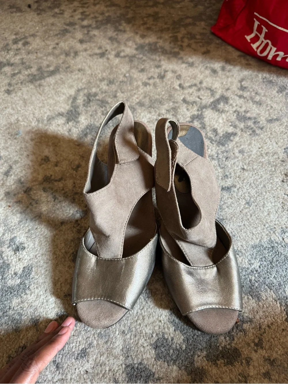 AEROSOLES Taupe Suede and Metallic Gold Wedge Slingbacks